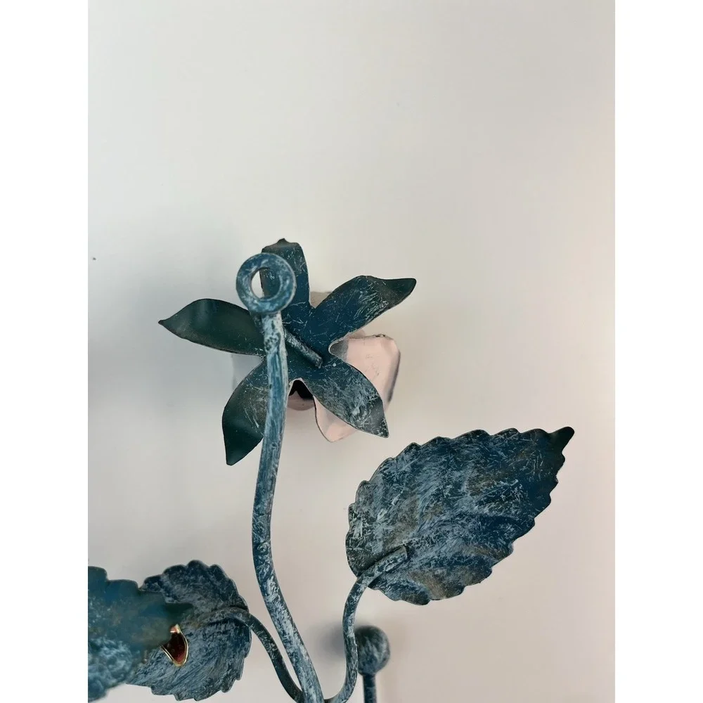 Vintage Italian Tole Rose Pink Wall Hook SET OF 2 Metal Shabby Chic Cottagecore